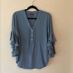 VINCE CUMATO Women's Blue Ruffle Sleeve Top
